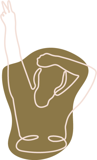 Strichgrafik einer Frau, die einen Arm hebt und Peace zeigt